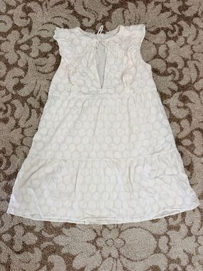 LOFT Women’s White Textured Ruffle Mini Dress Size Medium Sleeveless Boho